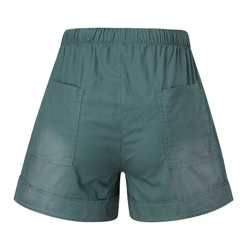 

Womens Summer Shorts Drawstring Splice Casual Elastic Waist Pocketed Loose Shorts K2