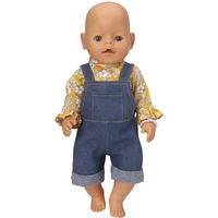 2021 born new baby fit 18 inch 43cm doll clothes accessories denim clothes with black suspenders for baby birthday gift
