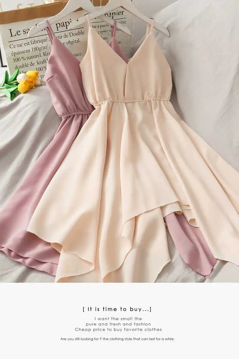 

Small sexy adjustable irregular high waist dress 2020 new V-neck sweet backless dress