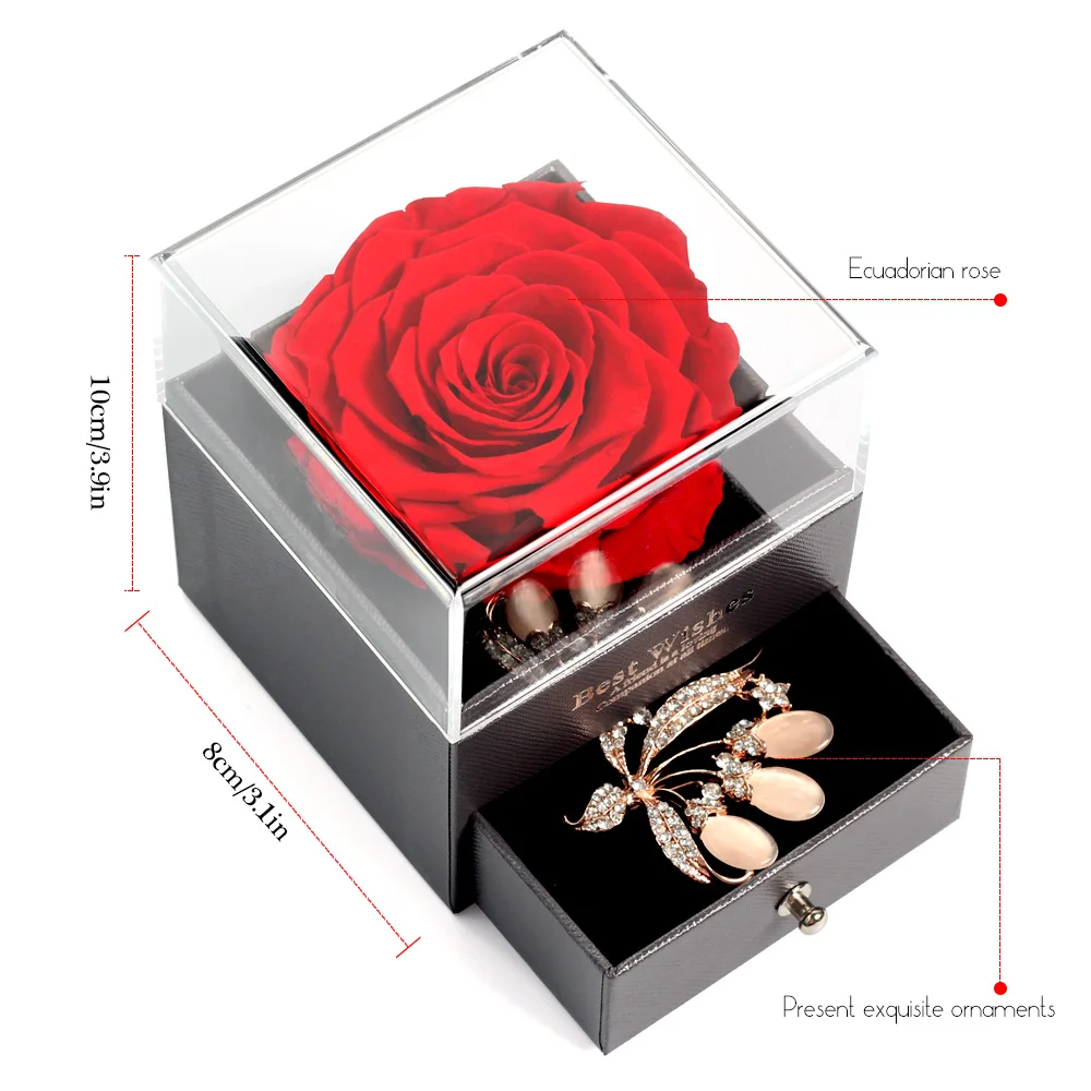 

Unfade Dried flowers Jewelry Box Preserved Rose Women Earrings Necklace Lipstick Makeup Storage Valentine's Mother's Day Gift