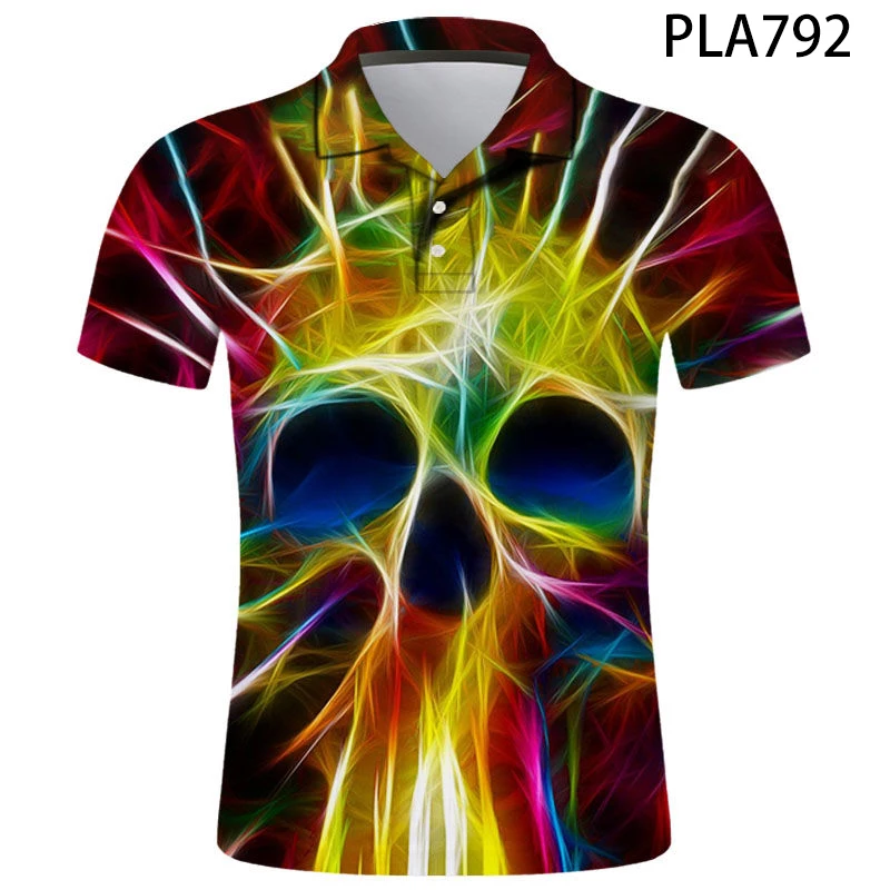 Мужская рубашка поло с коротким рукавом Повседневная модная 3D принтом черепа в