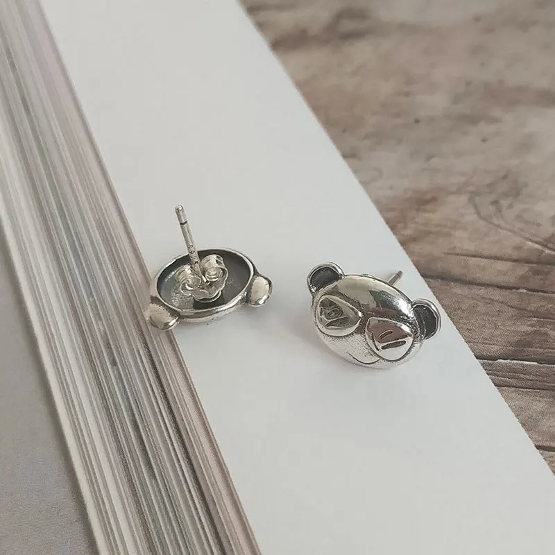 

OMHXZJ Wholesale HE61 European Fashion Fine Woman Girl Birthday Party Gift Vintage Panda 100% 925 Sterling Silver Stud Earrings