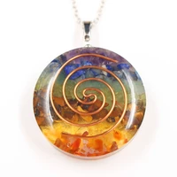 fyjs unique copper spiral metaphysical colorful rainbow stone and resin pendant round necklace healing chakra jewelry