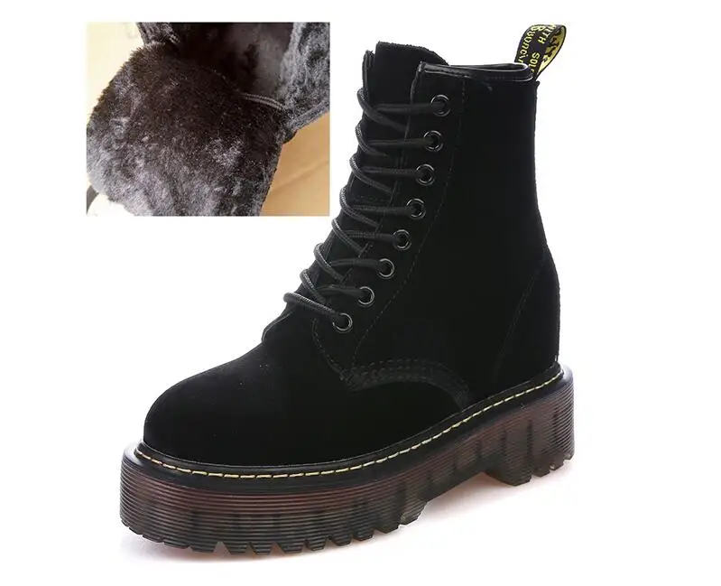 Fur black suede Женские ботильоны из спилка; ботинки на плоской платформе; женская обувь; сезон осень-зима; мотоциклетные ботинки в стиле панк; женские ботинки на толстом каблуке - Цвет: Fur black suede