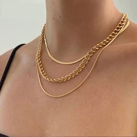 golden chain layered necklace for women ladies metal sweater chain choker necklace fashion party jewelry gift snake chains