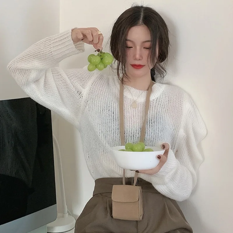 

Female Knitted Spring Autumn Loose Women's Clothing Sweater O-neck Pullovers Fashion Brand Korean Clothes Ladies Tops Knitted