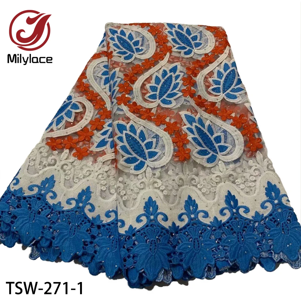

Latest African Mesh Lace Fabric Tulle Embroidery with Rhinestone Mesh Lace Milk Silk Net Laces Fabrics 5Yards for Dress TSW-271