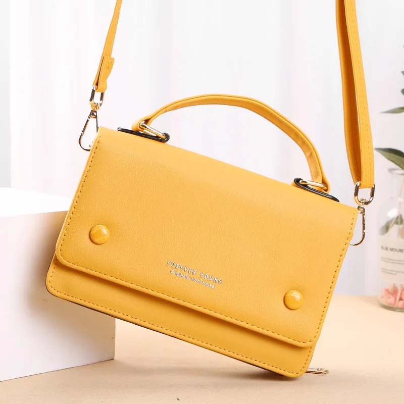

New ladies small square bag fashion simple pure color PU handbag multi-layer mobile phone change diagonal women's shoulder bag