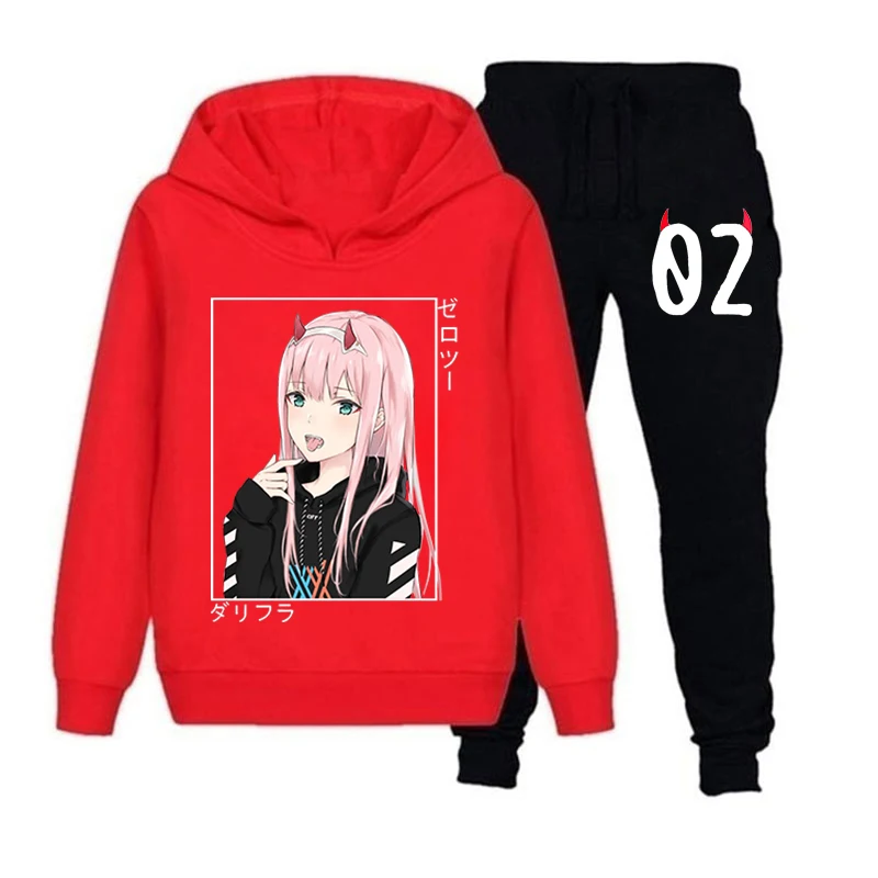 Children Clothing Sets Boy Girl DARLING In The FRANXX Zeo Two Anime Hoodies Sweatshirt+Pants 2 Pcs Clothes Kids Outfits Suits