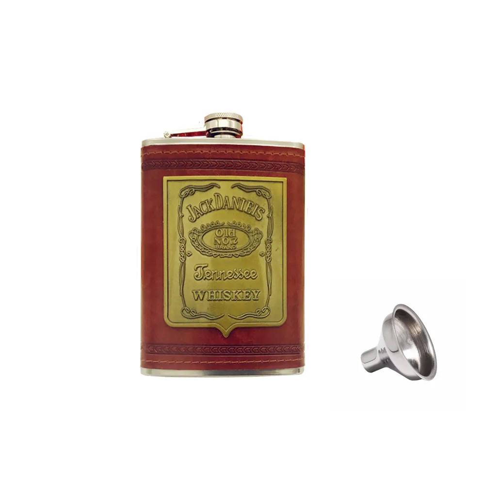 jack single Не содержит Бисфенол А 9oz полностью черный, произведенный на одной винокурне бутылка флакон Pu Обёрточная бумага 304 спирта из нержавеющей стали Воронка плоская фляжка с открывалка для бутылок, подарок, набор в коробке - Цвет: jack single