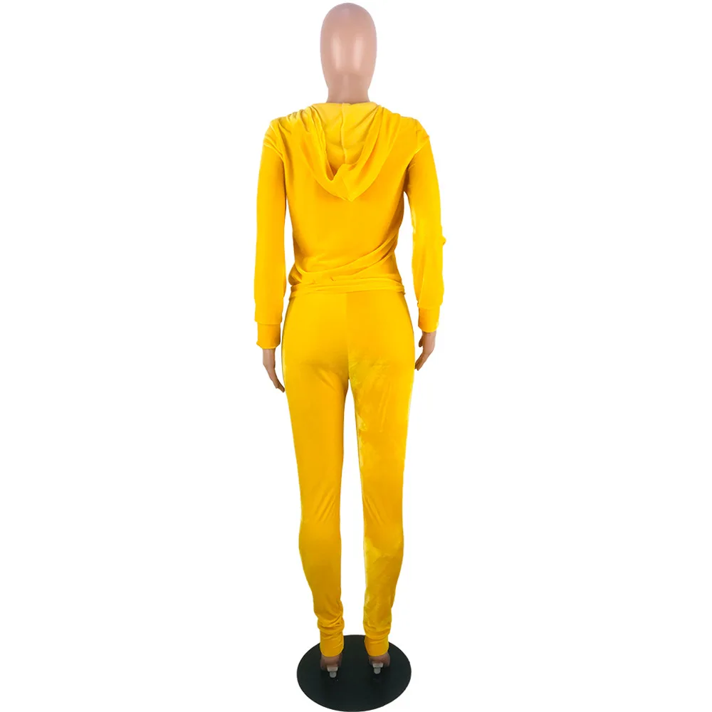 

Winter Women Velvet Tracksuit Hooded Zipper Top Pants Suits Two Piece Set Outfits Solid Color Casual Fashion Sportswear