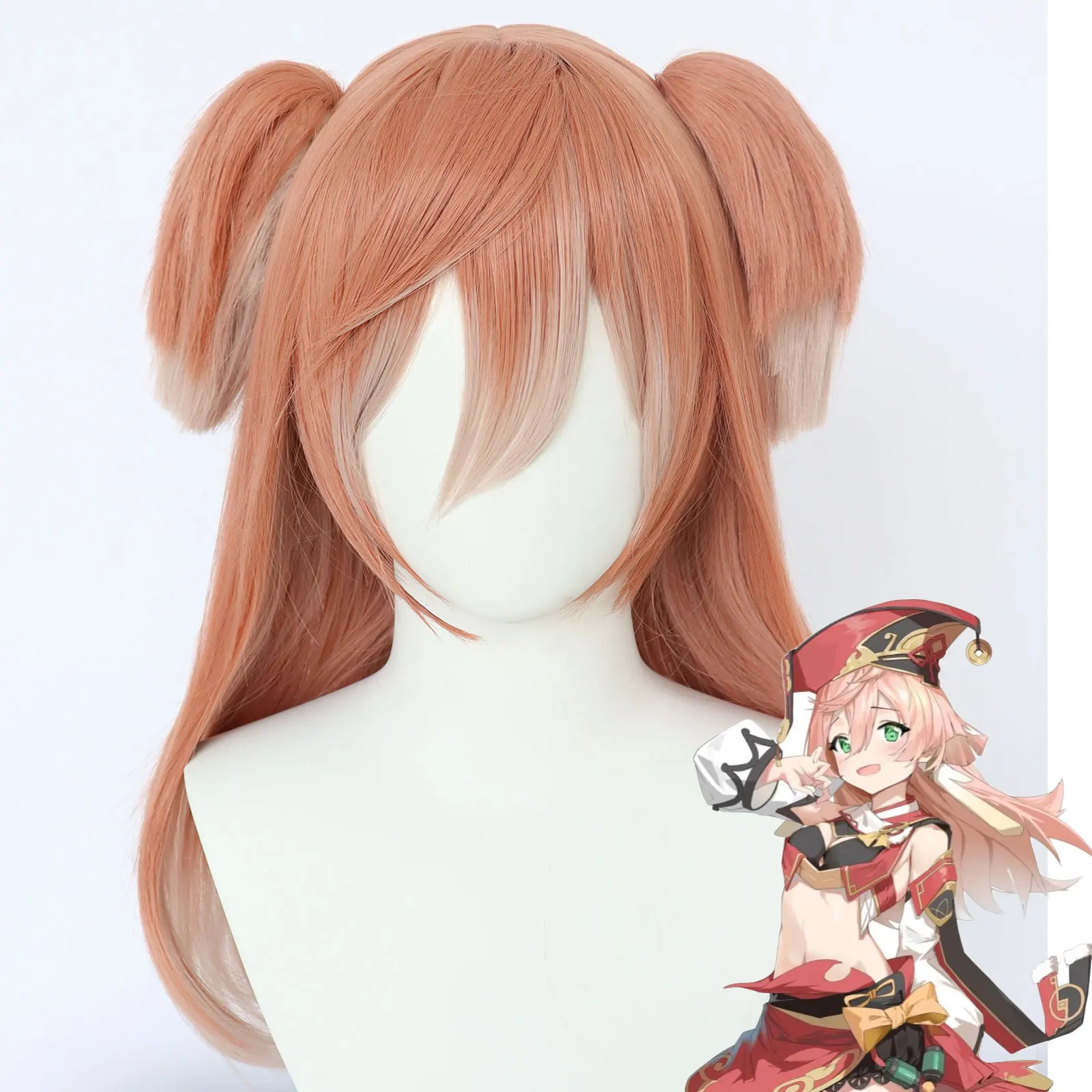 

Anime Yanfei Cosplay Wig Game Genshin Impact Yan Fei Cosplay Women Pink Gradient Clip Ponytail Hair Halloween Party Role Play