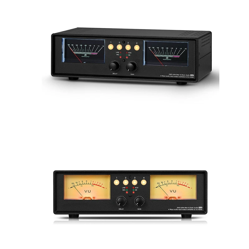 

MIC+LINE Dual VU Meter Audio Splitter Box 4-Way Switcher Sound Level Indicator