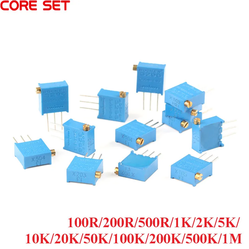 

10Pcs 3296X Series Adjustable Precision Multi-turn Potentiometer Resistance 100R/200R/500R/1K/2K/5K/10K/20K/50K/100K/200K/1M Ohm