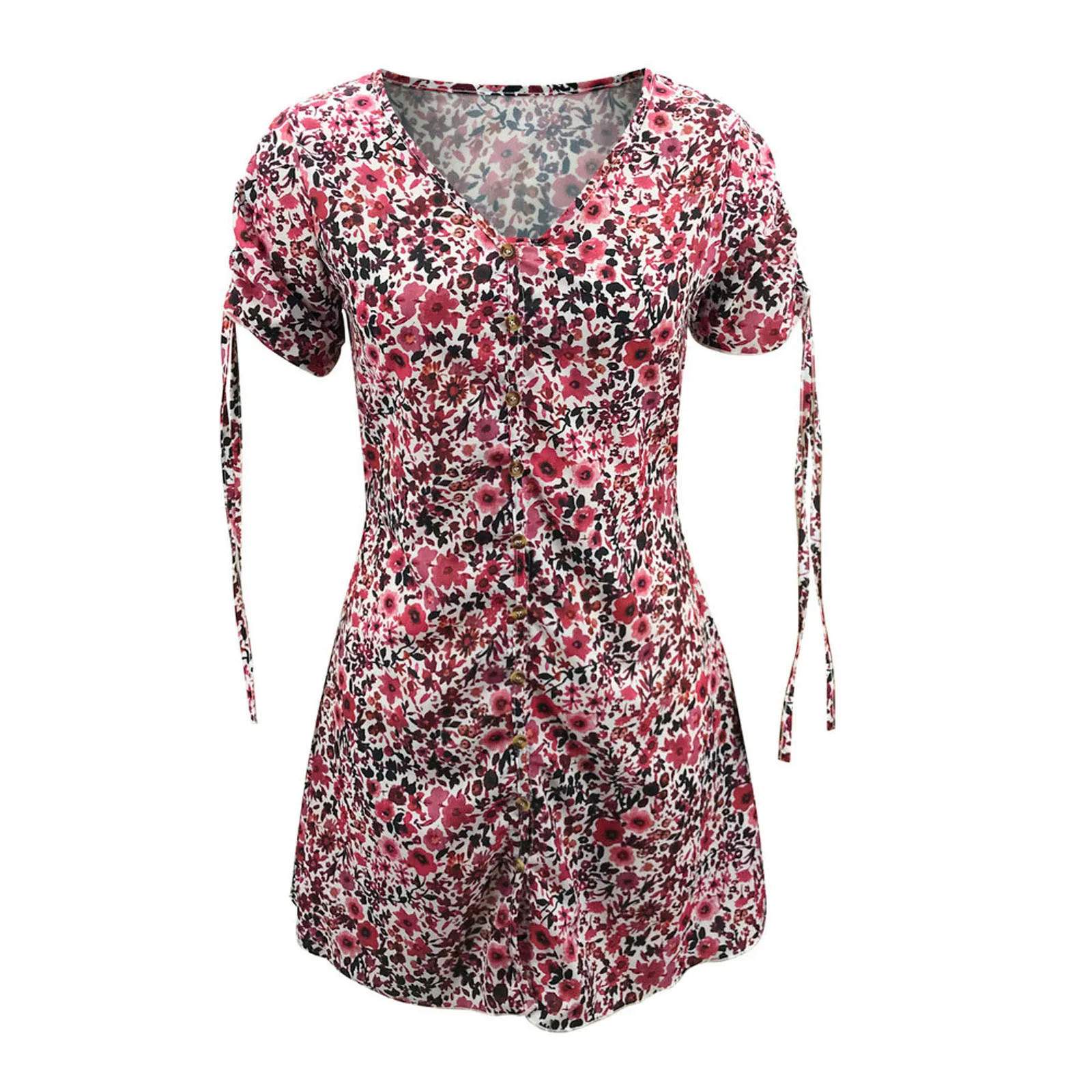 

Female Sexy Mini Dress Fashion 2021 Fashion Women Chiffon Bandage Short Sleeve Printed Casual V-neck A-line Dress #999