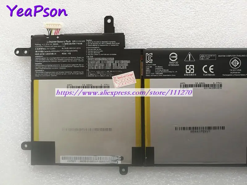 Yeapson 11 31 V 56Wh настоящий C31N1428 Аккумулятор для ноутбука Asus Zenbook серии UX305LA