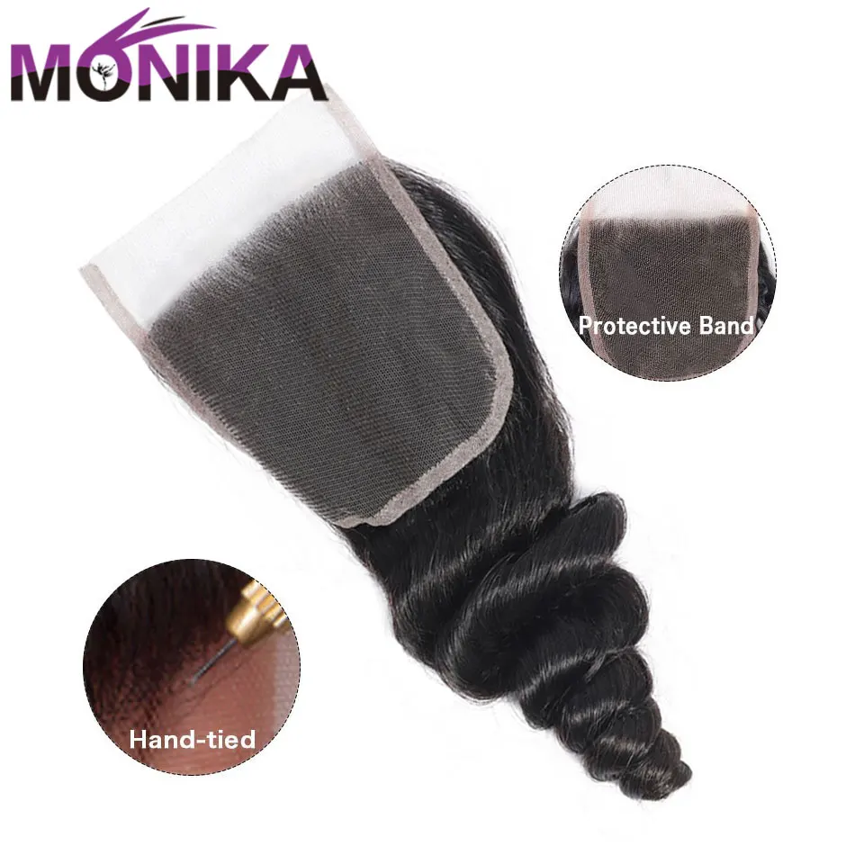 Monika волосы перуанские закрытие Cheveux humaine свободная волна Закрытие не-Реми