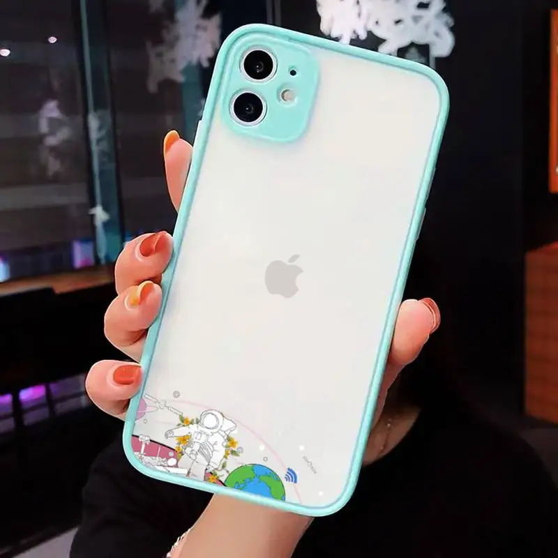 

Cartoon floating astronaut Phone Cases Matte Transparent For iPhone 12 Mini 11 Pro XR XS Max 7 8 Plus