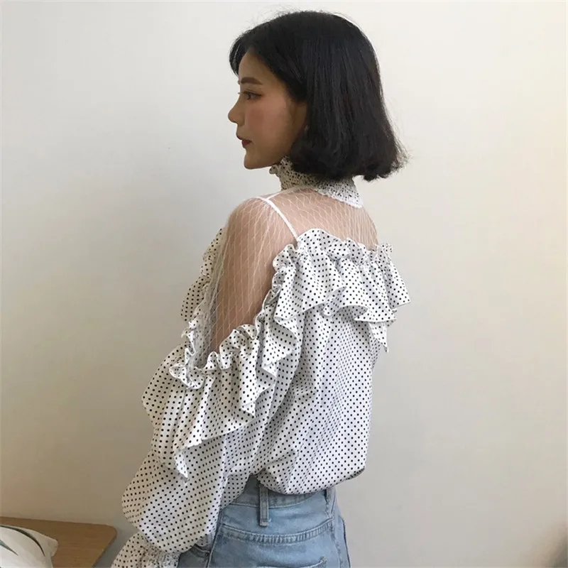 Блузка женская с высоким воротом и рукавами фонариками 67007|blouse fashion|fashion blouseswomen