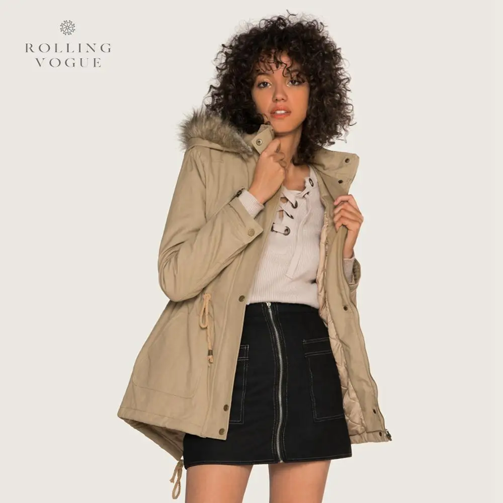 Новое поступление 2019 зимняя куртка цвета хаки с искусственным мехом капюшоном