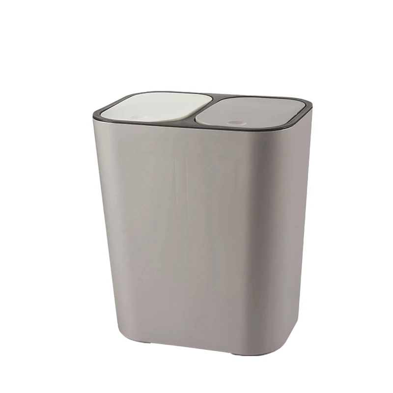 

1Pc Rectangle 12 Liter Plastic Dual Compartment Trash Can Push-Button Recycling Waste Bin Classified Dustbin Garbage For Home