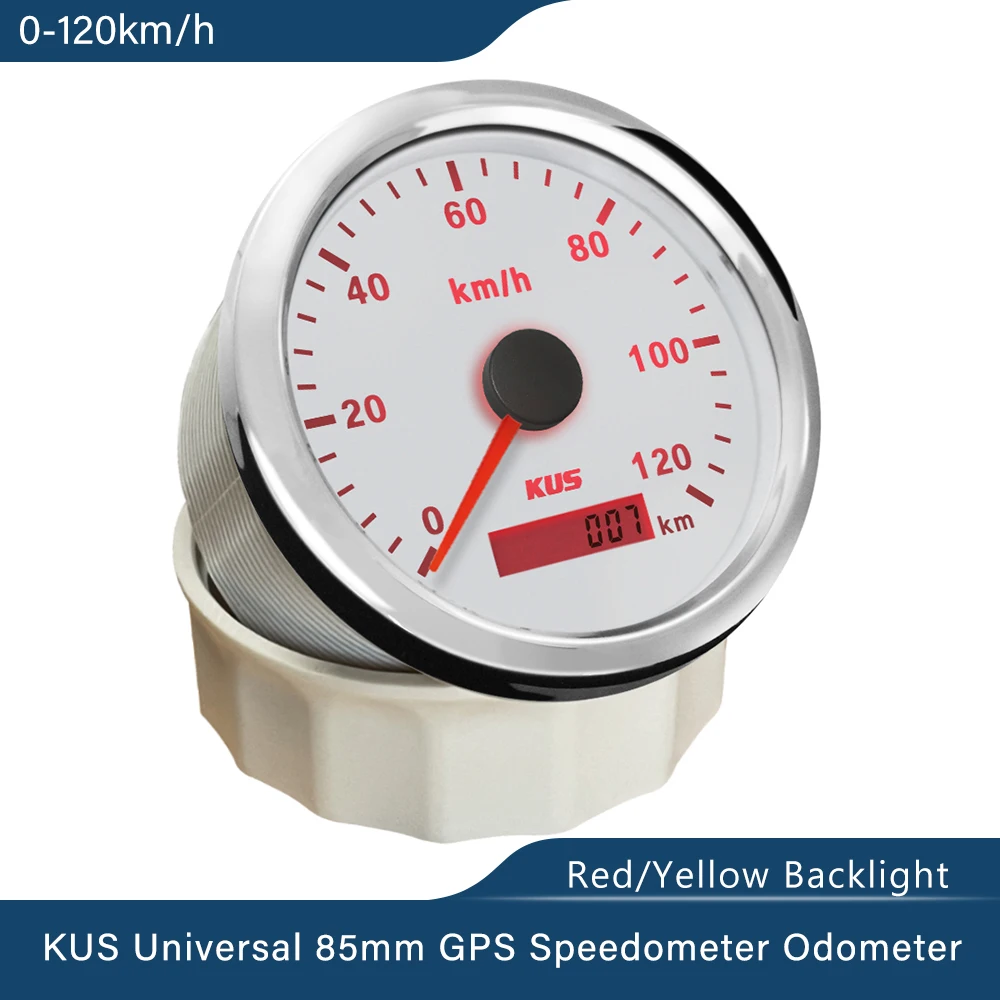 

KUS Universal 85mm GPS Speedometer 120KM/H/200KM/H for Car Motorcycle Trucks ATV UTV 12V 24V with Red/Yellow Backlight