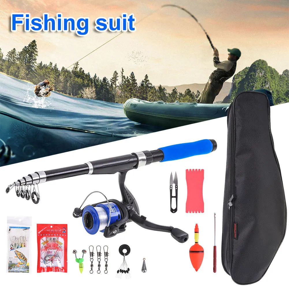 

2.1m Telescopic Fishing Rod Combo and Reel Full Kit Spinning Fishing Reel Gear Pole Set 50M Fishing Line Lures Hooks Jig Head