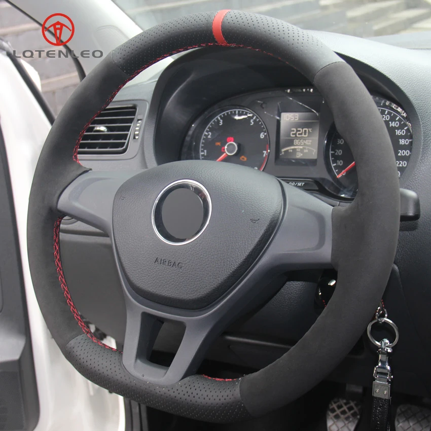 LQTENLEO черный замшевый чехол рулевого колеса автомобиля из натуральной кожи для