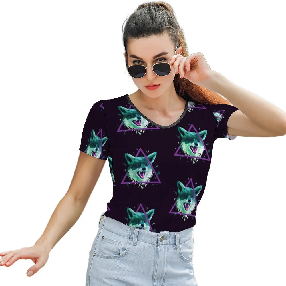 

Fox T-Shirt Trendy Street Wear T Shirt O Neck Woman Printed Short-Sleeve Polyester Tee Shirt