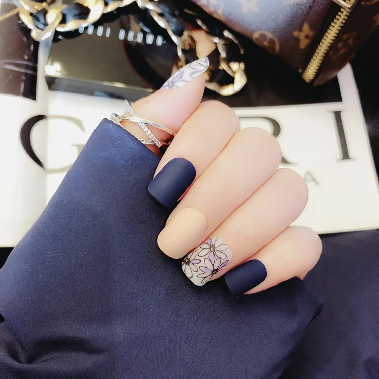 24 шт фиолетовый телесный цветок матовый Scrub лак поддельные ногти полное покрытие