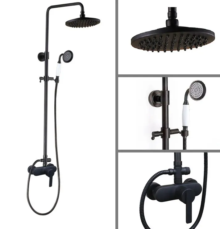 

Черный Масляный старинный латунный настенный дождевой стеллаж, набор с ручной душевой лейкой и смесителем 2hg158