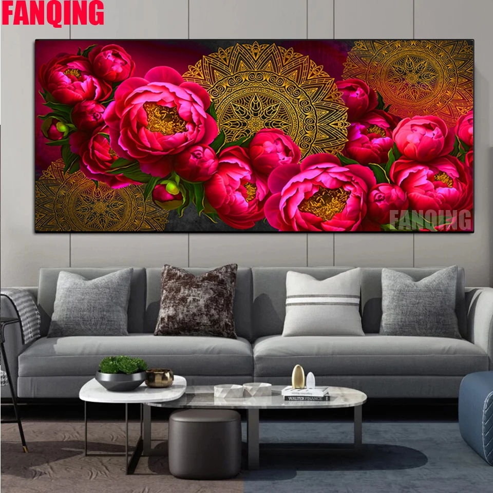 Алмазная живопись Золотая Мандала и красная роза 5D сделай сам алмазная вышивка