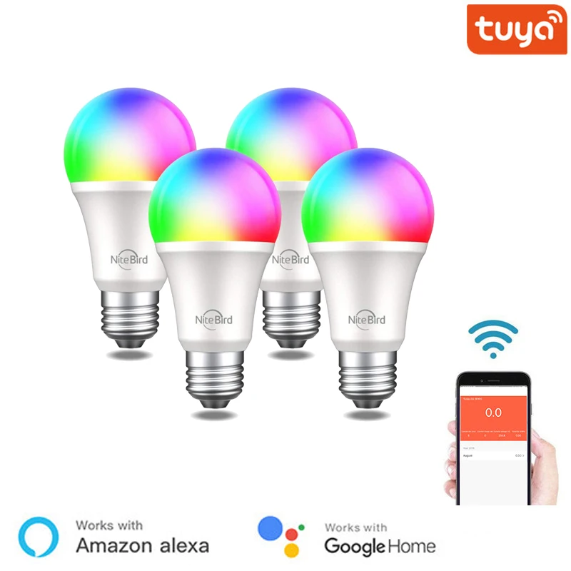 

Tuya WiFi умный светильник лампочка цветная (RGB) Светодиодная лампа умный дом работы с Alexa/Google Home 100-240V RGB + белый с регулируемой яркостью Функция в...