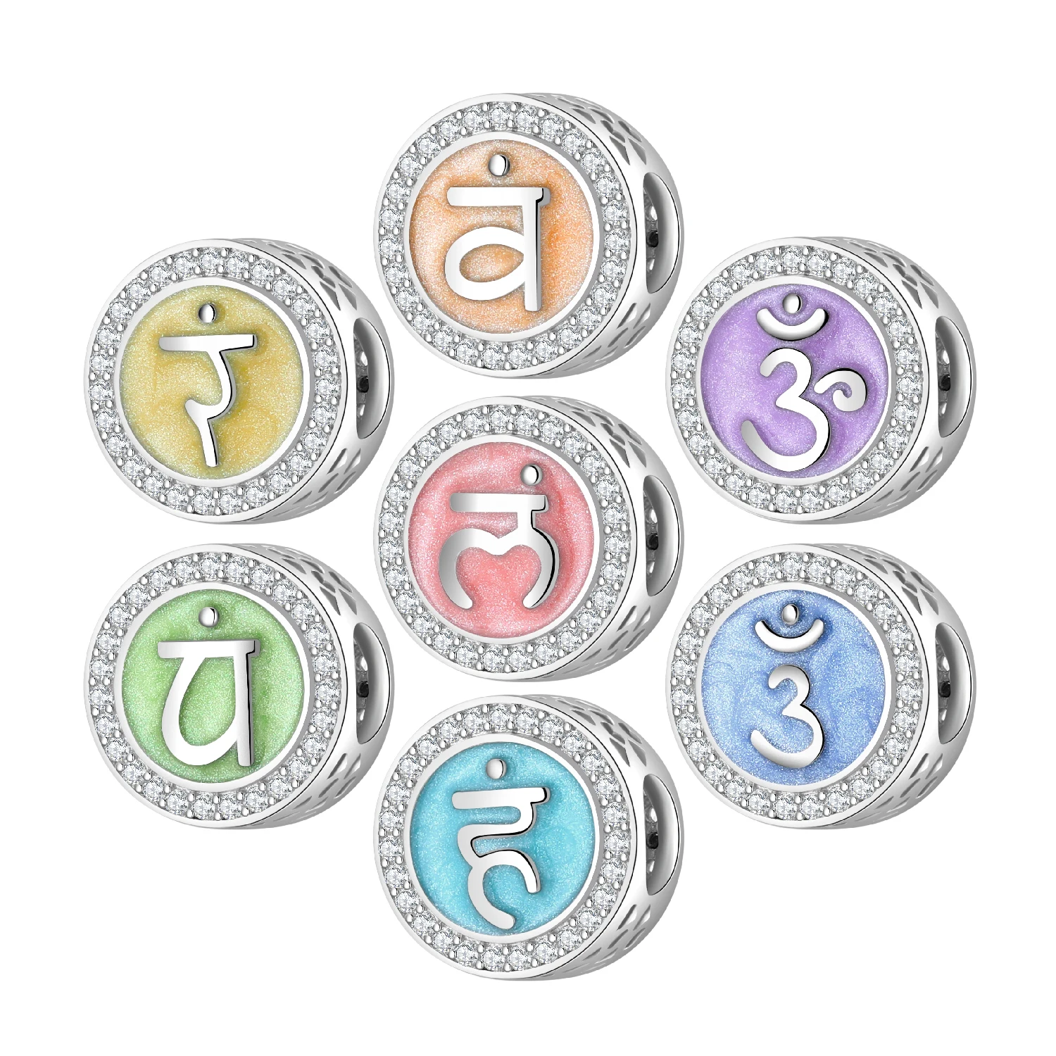 

Круглые Эмалированные бусины-чакры для йоги из серебра 925 пробы, 7 цветов