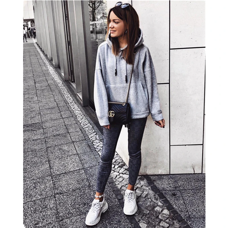 Женская толстовка с карманами Повседневная однотонная Толстовка большого