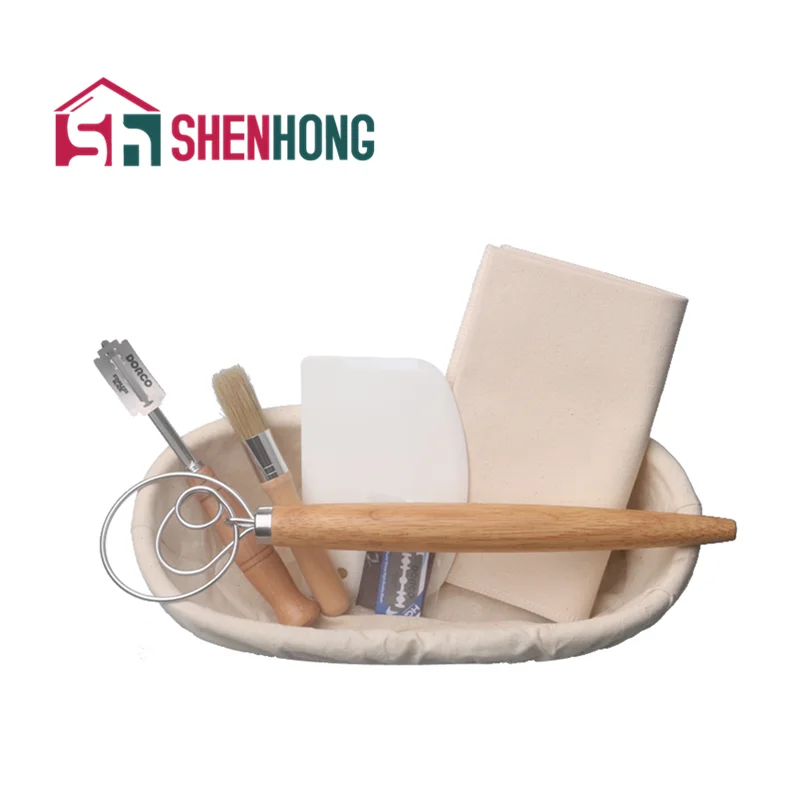 

SHENHONG 6 шт./компл. Овальная корзина из искусственного ротанга с тройным скребком, щетка, перемешиватель, датский венчик, лен