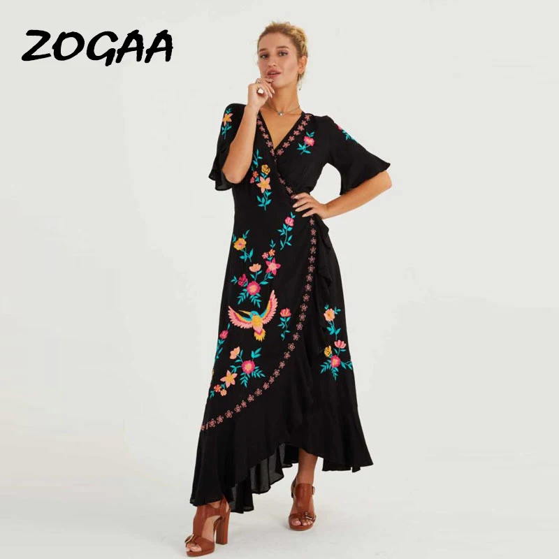 ZOGAA 2020 в богемном стиле новые летние платья размера плюс с вышивкой оборками