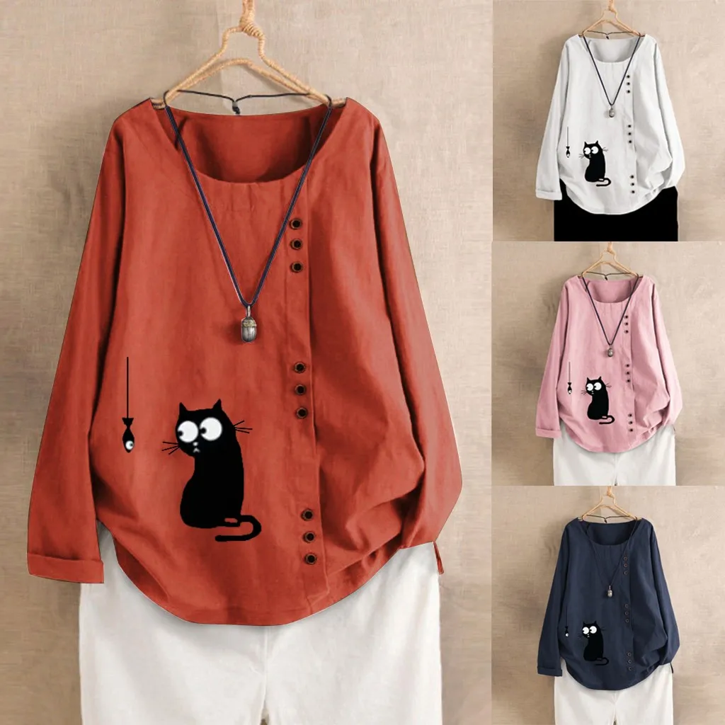 Женский свободный кафтан SAGACE Повседневная Блузка с длинным рукавом и принтом