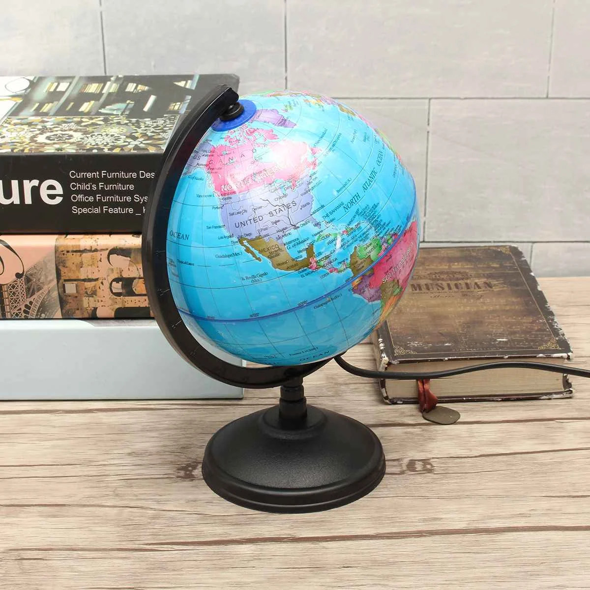 

360 Rotation World Globe Map LED Light with Stand Home Office Desk Decoration Children Kids Earth Geography Educational Toy Gift