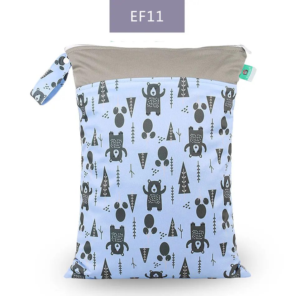 EF11-wet bag Elinfant 1 шт. многоразовая водонепроницаемая сумка для подгузников с модными принтами влажная сухая сумка для подгузников с двойным карманом тканевые сумки с ручками 30*40 см - Цвет: EF11-wet bag