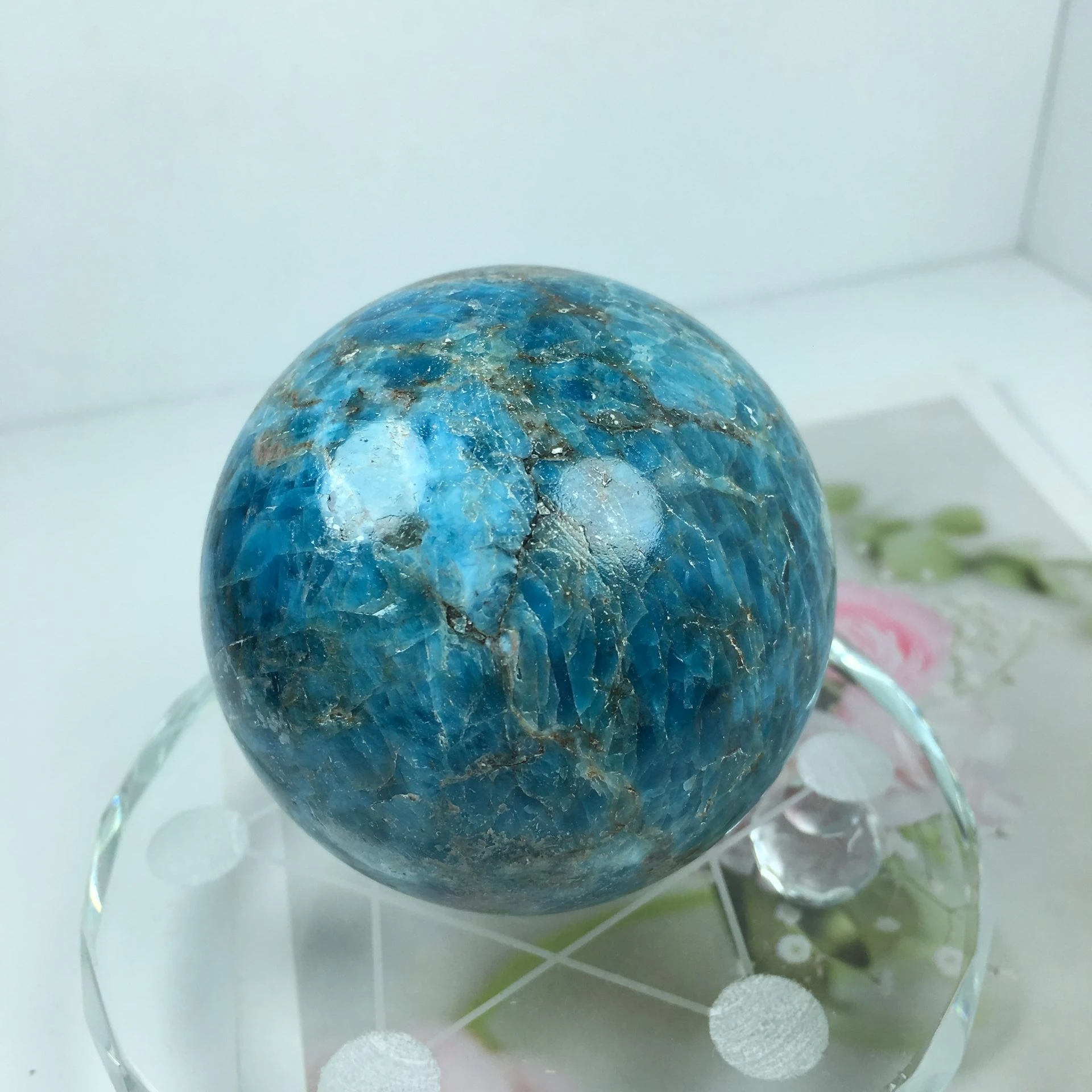 

60mm Natural Blue Apatite Stone Sphere Crystal Reiki Healing Ball 1pcs + Base
