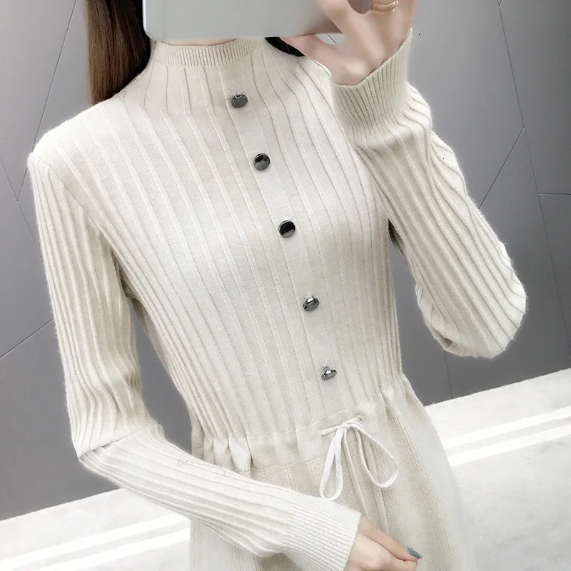 Облегающее платье водолазка размера плюс с длинным рукавом вязаное зимнее Макси