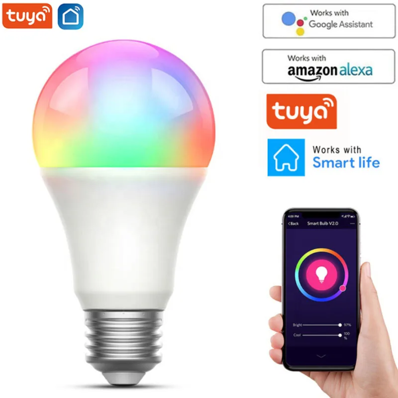 

Tuya 9W WiFi+BLE Smart Light Bulb E27 LED RGBCW Lamp Work With Alexa/Google Home RGB+White Dimmable Timer Function Magic Bulb