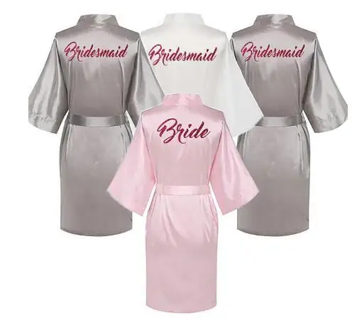 

Bride Bridesmaid Red Letters Robes.Bride Robes Pajamas Bathrobe Nightgown.Women's Satin Wedding Kimono Sleepwear Get Ready Robes