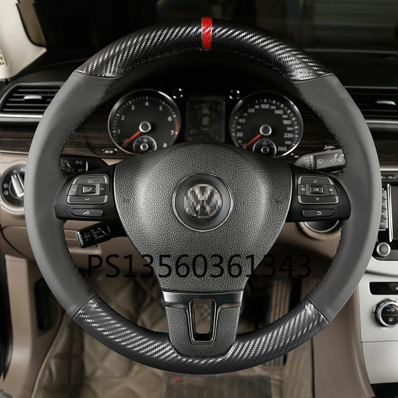 

For Volkswagen cc steering wheel cover leather hand-sewn for Tiguan Lavida Sagitar polo Magotan steering wheel cover