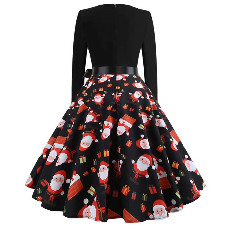 

European and American women's 2021 spring new retro round neck printed long sleeve swing dress