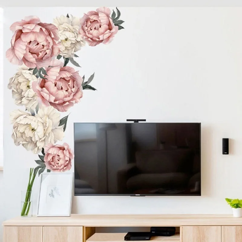 Изысканные 3D зеркальные настенные Стикеры с цветком пиона съемная наклейка