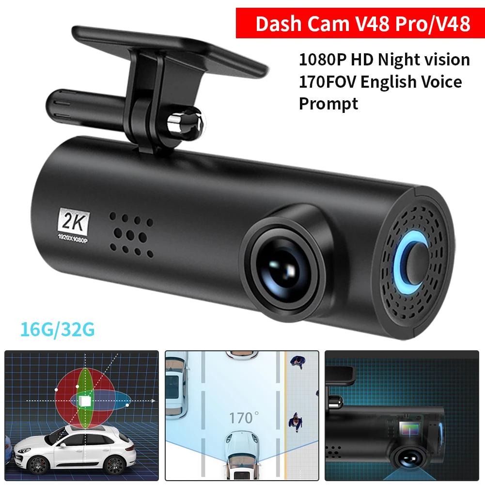 구매 와이파이 연결 대시 캠 V48 V48 프로 풀 HD 1080P 미니 자동차 카메라 DVR 무선 야간 버전 운전 레코더 자동차 카메라 Dashcam