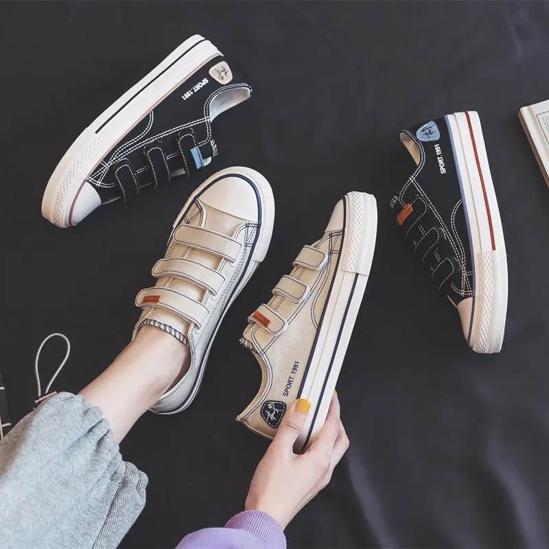 

Hook&loop Velcro Canvas Shoes 2021 New Korea Women's Espadrilles Slip-ons Female Student Cute Loafers Sports Anime Sneakers