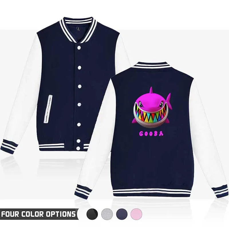 

New Fashion Print Rainbow Shark Cartoon Baseball Jacket Coat Men Women Hoodie Sweatshirt Tops Long Sleeve Unisex Hoodies Jackets